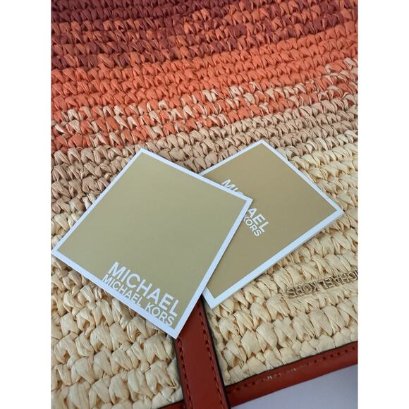 Michael Kors Women The Michael Bag Large Ombré Straw Shoulder Tote Bag Red Clay - Picture 11 of 11